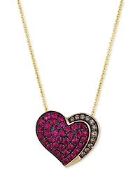 Le Vian Godiva x Le Vian Strawberry and Chocolate Heart Pendant Necklace Featuring Passion Ruby (3/4 ct. t.w.) & Chocolate Diamond (1/10 ct. t.w.) in