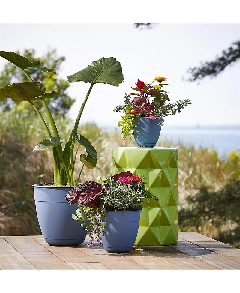 Bloem Dayton Recycled Ocean Plastic Planter w/ Saucer , Ocean Blue, 8 inches