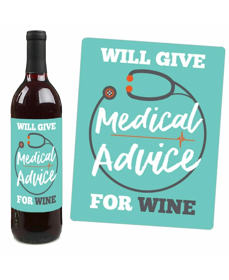 Medical School Grad - Doctor Party Decor - Wine Bottle Label Stickers - 4 Ct