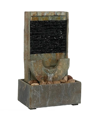 Indoor Home Office Contemporary Soothing Half Moon Stone Slate Cascading Tabletop Water Fountain - 16"
