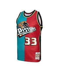 Men's Mitchell & Ness Grant Hill Teal, Red Detroit Pistons Hardwood Classics 1999-00 Split Swingman Jersey