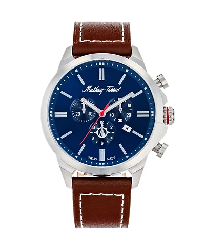 Mathey-Tissot Men's Field Scout Collection Chronograph Brown Genuine Leather Strap Watch, 45mm