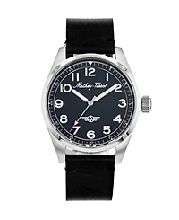 Mathey-Tissot Men's Heritage Collection Three Hand Black Genuine Leather Strap Watch, 42mm