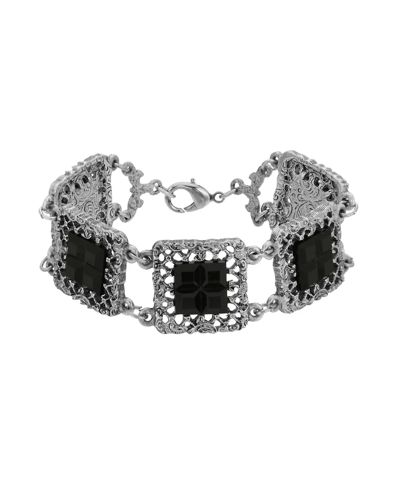 2028 Pewter Square with Dark Amber Stone Linking Bracelet