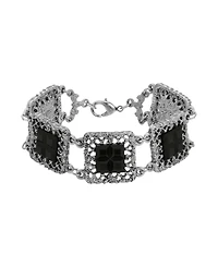 2028 Pewter Square with Dark Amber Stone Linking Bracelet