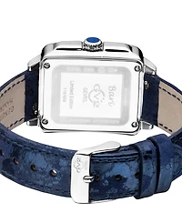 GV2 by Gevril Women's Bari Tortoise Swiss Quartz Diamond Accents Blue Handmade Italian Leather Strap Watch 34mm x 30mm