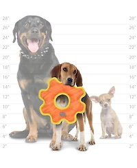 DuraForce Med Gear Ring Tiger Orange-Yellow, Durable Plush Squeaky Dog Toy
