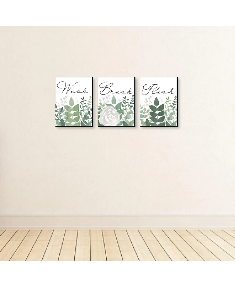 Boho Botanical Bathroom Rules Wall Art - 7.5 x 10 in 3 Signs Wash, Brush, Flush
