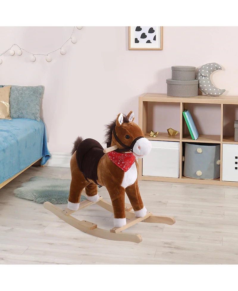 Qaba Kids Ride on Rocking Horse Plush Toy with Realistic Sounds