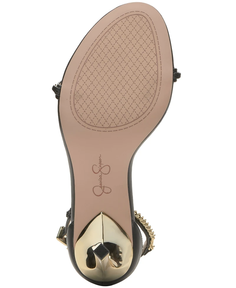 Jessica Simpson Women's Qiven T-Strap Chain Heeled Dress Sandals