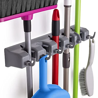 Wall Mount Mop Holder and Broom Hanger (5 Slots)