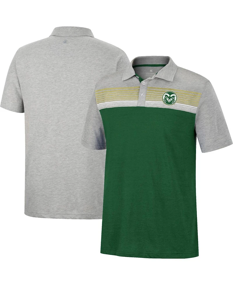 Men's Colosseum Green, Heathered Gray Colorado State Rams Caddie Polo Shirt