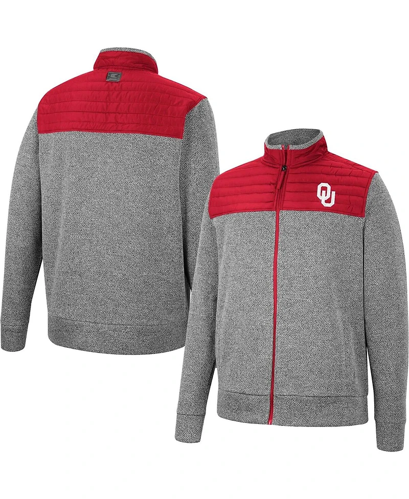 Men's Colosseum Gray, Cardinal Oklahoma Sooners Putter Herringbone Full-Zip Jacket