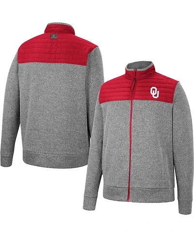 Men's Colosseum Gray, Cardinal Oklahoma Sooners Putter Herringbone Full-Zip Jacket