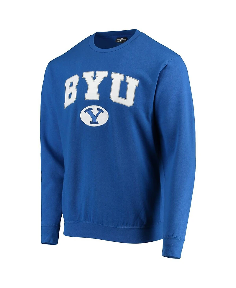 Men's Colosseum Royal Byu Cougars Team Arch & Logo Tackle Twill Pullover Sweatshirt