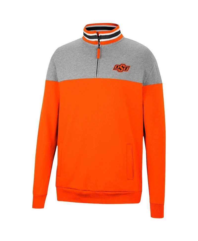 Men's Colosseum Heathered Gray, Orange Oklahoma State Cowboys Be the Ball Quarter-Zip Top