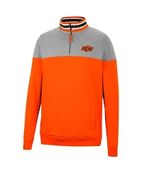 Men's Colosseum Heathered Gray, Orange Oklahoma State Cowboys Be the Ball Quarter-Zip Top