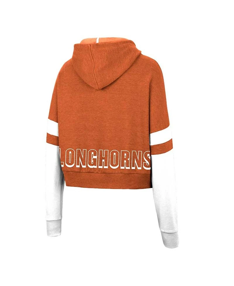 Women's Colosseum Texas Orange Texas Longhorns Throwback Stripe Arch Logo Cropped Pullover Hoodie