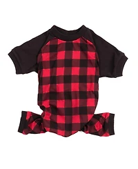 Leveret Dog Cotton Pajamas, Plaid Black and Red, Matching Family Christmas Pajamas