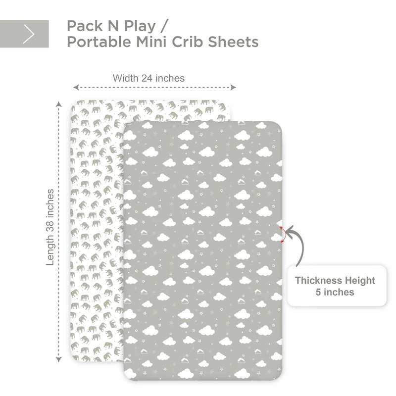 Bublo Baby Pack and Play Fitted Sheet, Portable Pack N Plays Mini Crib Sheets, 2 Pack Play Sheets