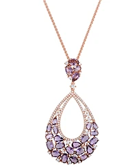Purple & White Cubic Zirconia Teardrop 18" Pendant Necklace in 14k Rose Gold-Plated Sterling Silver