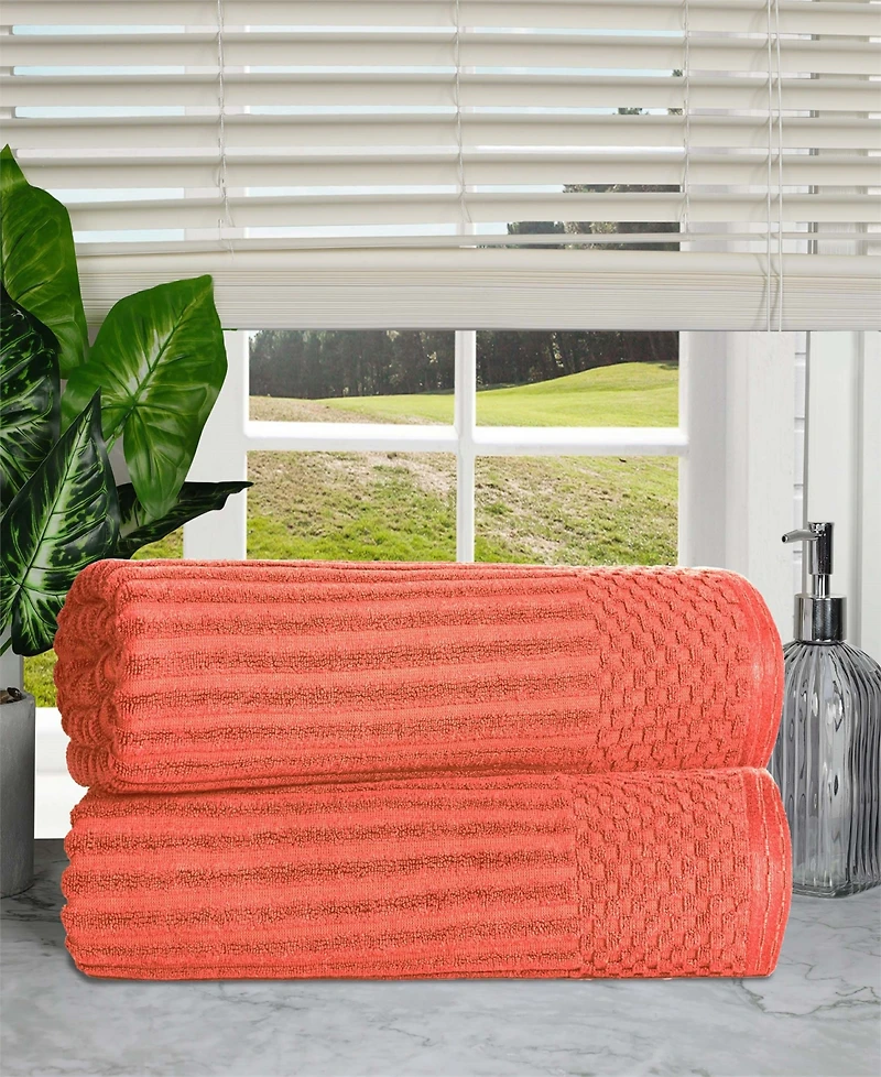 Superior Soho Checkered Border Cotton 2 Piece Bath Sheet Set, 68" x 34"