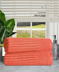 Superior Soho Checkered Border Cotton 2 Piece Bath Sheet Set, 68" x 34"