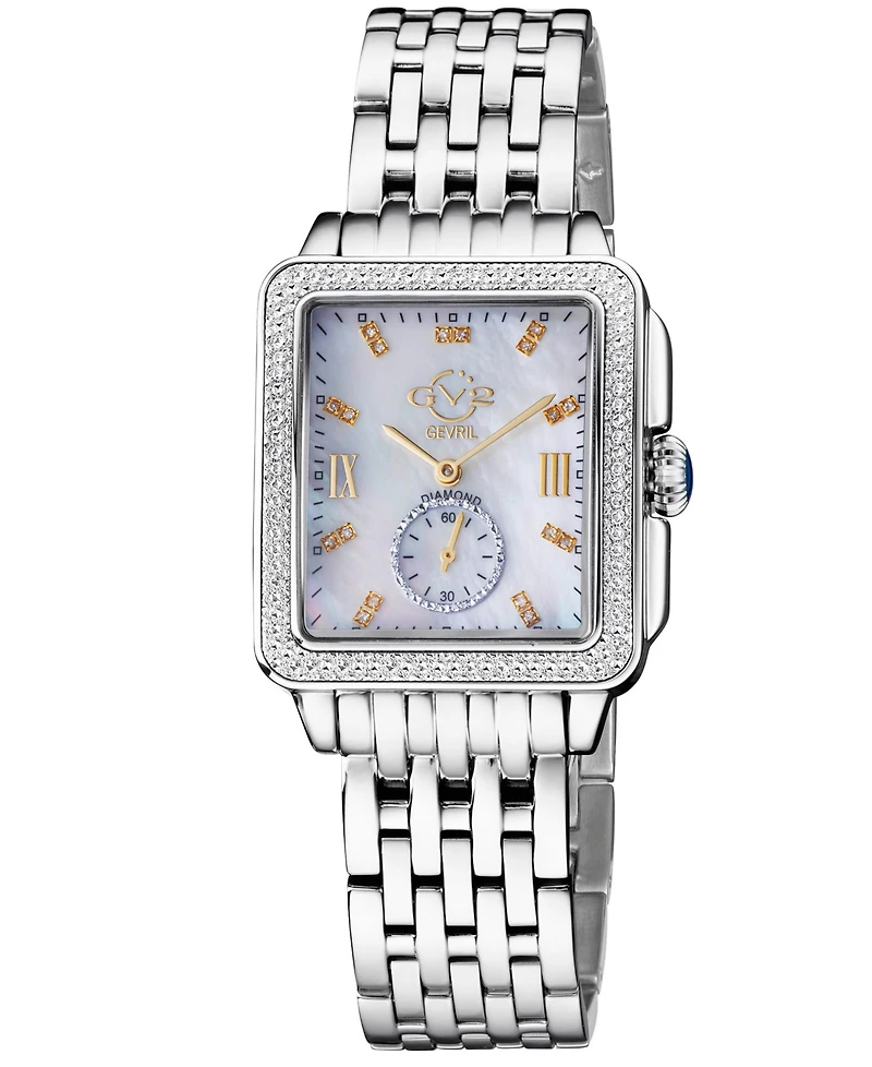 GV2 by Gevril Women's Bari Tortoise Swiss Quartz Diamond Accents Silver-Tone Stainless Steel Bracelet Watch 34mm x 30mm