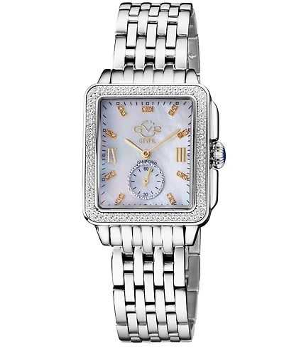 GV2 by Gevril Women's Bari Tortoise Swiss Quartz Diamond Accents Silver-Tone Stainless Steel Bracelet Watch 34mm x 30mm