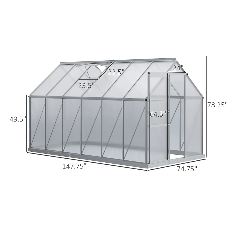 Outsunny 12'x6' Polycarbonate Walk-in Garden house w/ Sliding Door