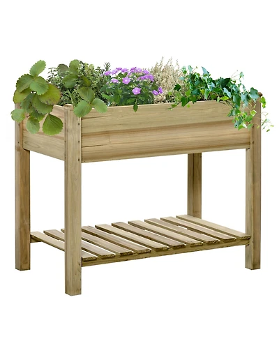 Raised Garden Bed Wooden Planter Box with Legs and Storage Shelf
