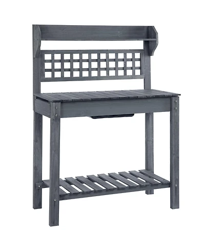 Wooden Outdoor Potting Bench with Sink Basin & Clapboard, Natural