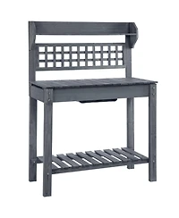 Wooden Outdoor Potting Bench with Sink Basin & Clapboard, Natural