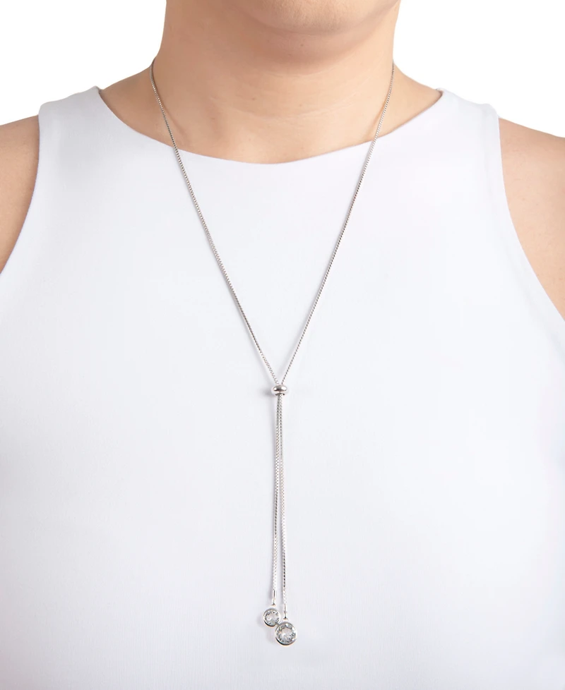 Macy's Crystal 30" Adjustable Box Chain Necklace (13/50 ct. t.w.) Fine Silver Plated Brass