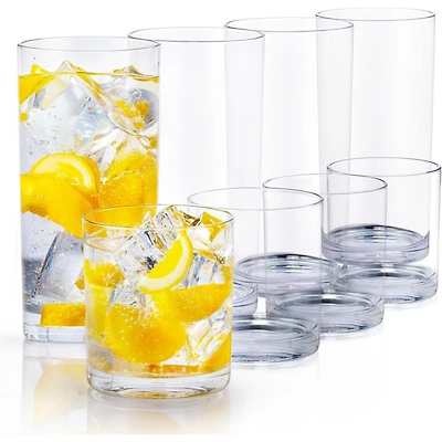 Acrylic Plastic Glasses Drinkware - 8 Piece Unbreakable Drinking Glasses - Stackable, Lead-Free & Dishwasher Safe - (12 & 16 oz)