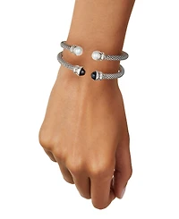 2-Pc. Set Cultured Freshwater Pearl (8 1/4 - 8 1/2mm) & Onyx Popcorn Cuff Bangle Bracelets in Sterling Silver