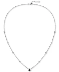 Onyx (4mm) & Diamond (1/10 ct. t.w.) Halo Pendant Necklace in Sterling Silver, 17" + 1" extender (Also available in Cultured Freshwater Pearl)