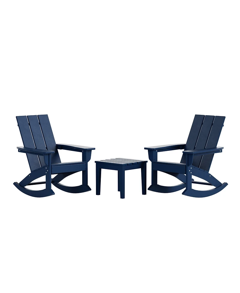 WestinTrends 3 Piece Set Outdoor Modern Rocking Chairs with Square Side Table