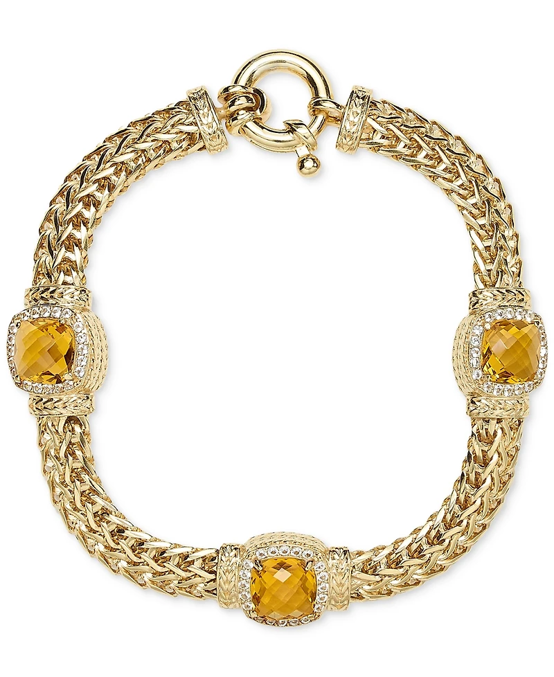 Citrine (5-1/4 ct. t.w.) & White Topaz (7/8 ct. t.w.) Woven Link Bracelet in 14k Gold-Plated Sterling Silver