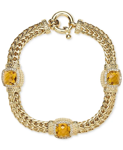 Citrine (5-1/4 ct. t.w.) & White Topaz (7/8 ct. t.w.) Woven Link Bracelet in 14k Gold-Plated Sterling Silver