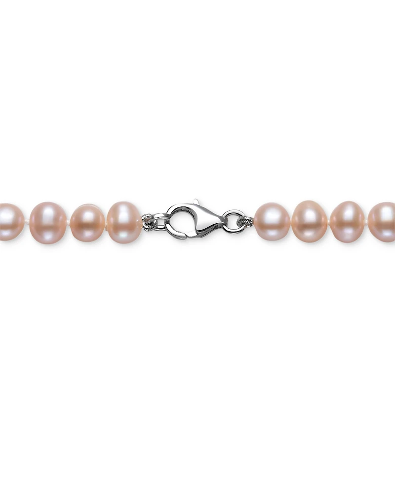 White Cultured Freshwater Pearl (6mm) Necklace and Matching Stud (7-1/2mm) Earrings Set Sterling Silver