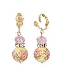 2028 Light Rose Pink Floral Beaded Clip Earrings