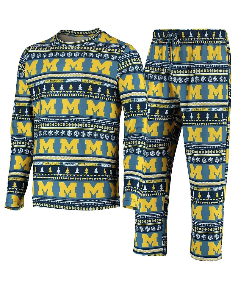 Men's Concepts Sport Navy Michigan Wolverines Ugly Sweater Knit Long Sleeve Top and Pant Set