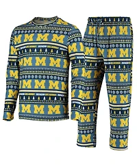 Men's Concepts Sport Navy Michigan Wolverines Ugly Sweater Knit Long Sleeve Top and Pant Set