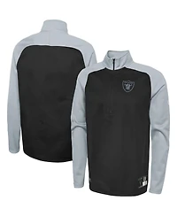 Men's New Era Black Las Vegas Raiders Combine Authentic O-Line Raglan Half-Zip Jacket