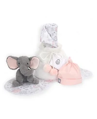Lambs Ivy 5 Piece Pink/Gray Plush Infant/Newborn Baby Gift Bag w/ Swaddle