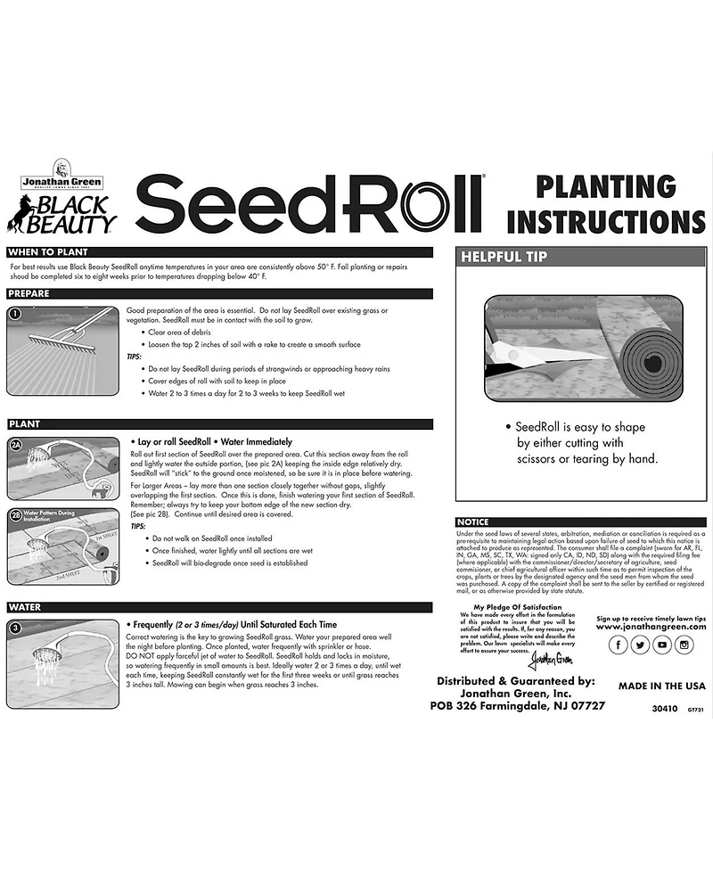 Jonathan Green Black Beauty Biodegradable Grass Seed Roll -50 Sq Ft