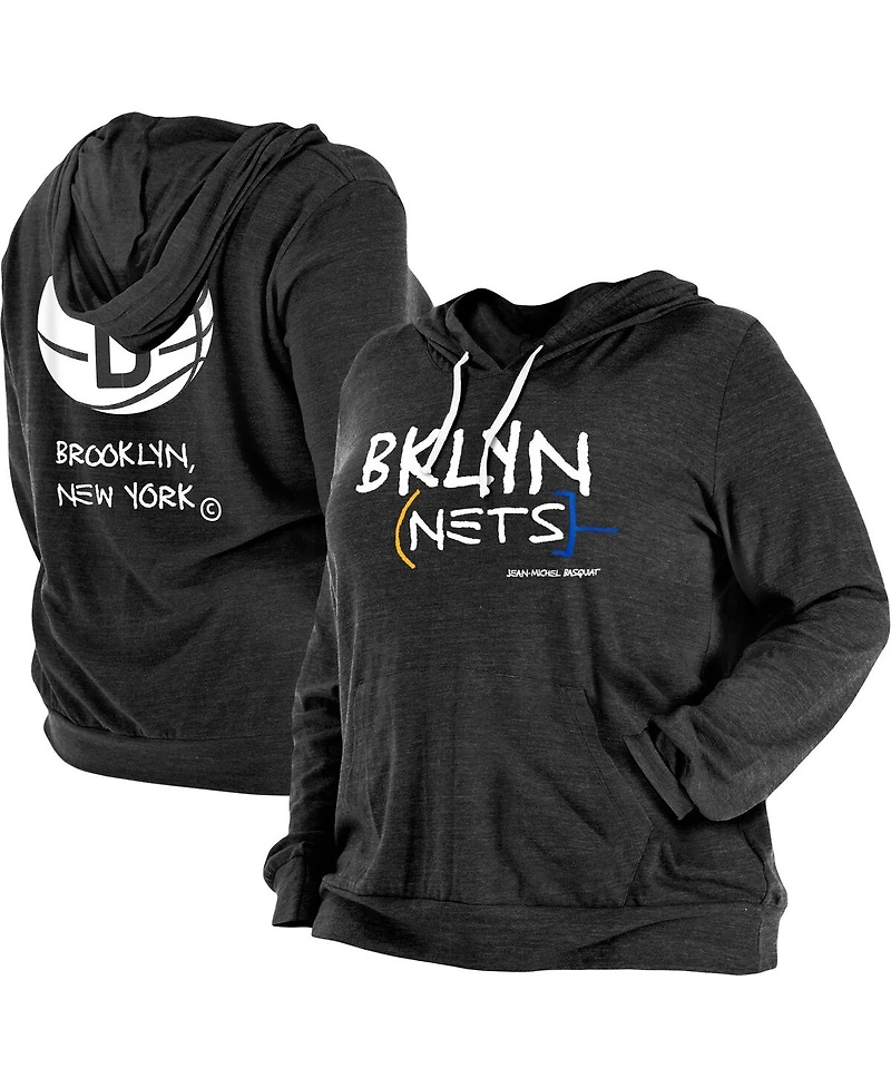 Women's New Era Black Brooklyn Nets Plus Size 2022/23 City Edition Bi-Blend Long Sleeve Hoodie T-shirt