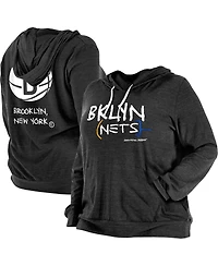 Women's New Era Black Brooklyn Nets Plus Size 2022/23 City Edition Bi-Blend Long Sleeve Hoodie T-shirt
