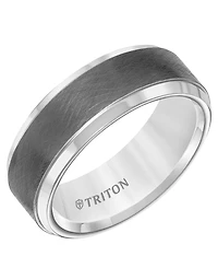 Triton Men's Crystalline Finish Tungsten Comfort Fit Wedding Band in White & Gray Tungsten Carbide